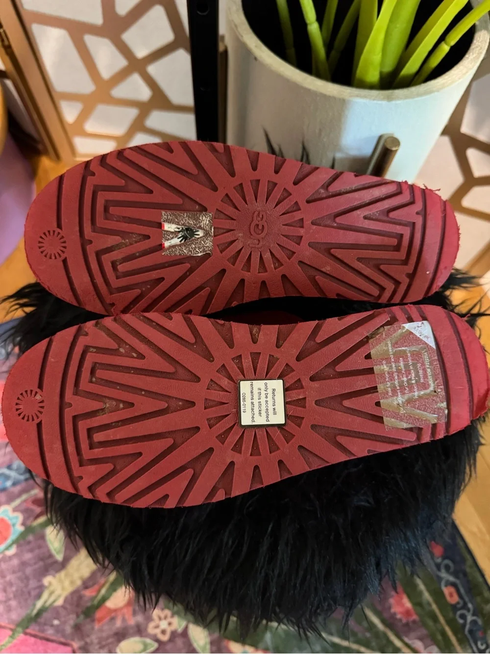UGG x Molly Goddard Platform Clogs Red Suede Shearling Slides Women’s 8